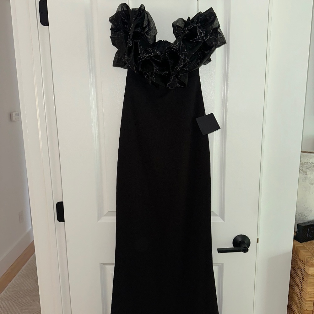 Organza ruffle black gown